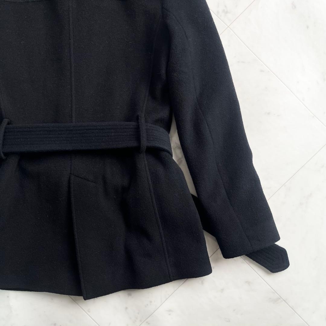 Theory セオリー カシミヤ ショート丈コート 黒 ベルト Aライン M