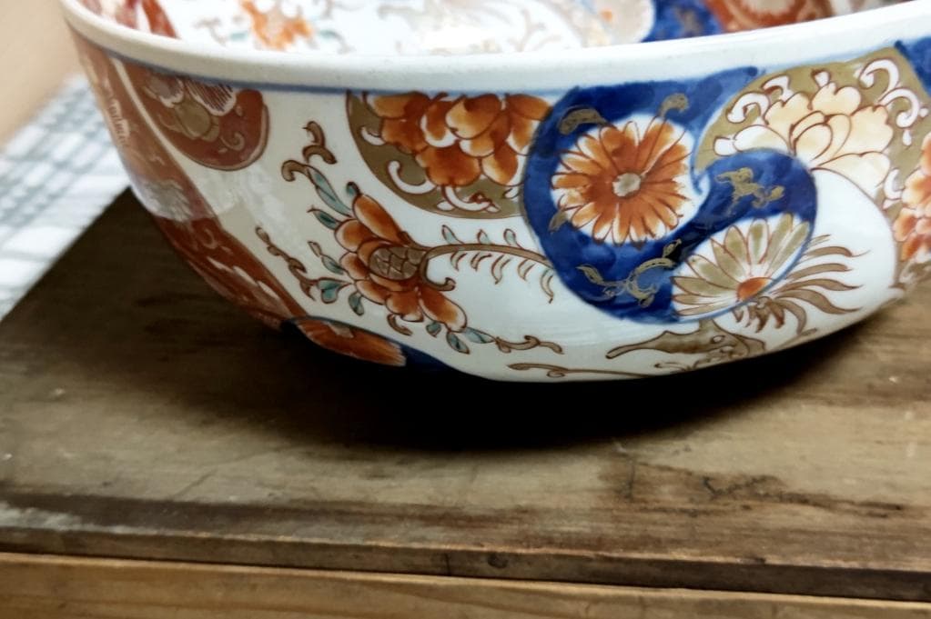 古民具 骨董工芸　古伊万里 絵付　冨長貴春銘　三つ鉢　木箱付