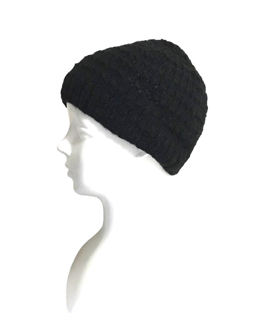 新品クロシェ編み鍵編みウールニット帽ブラック黒イスラーワッチ温かいユニセックス