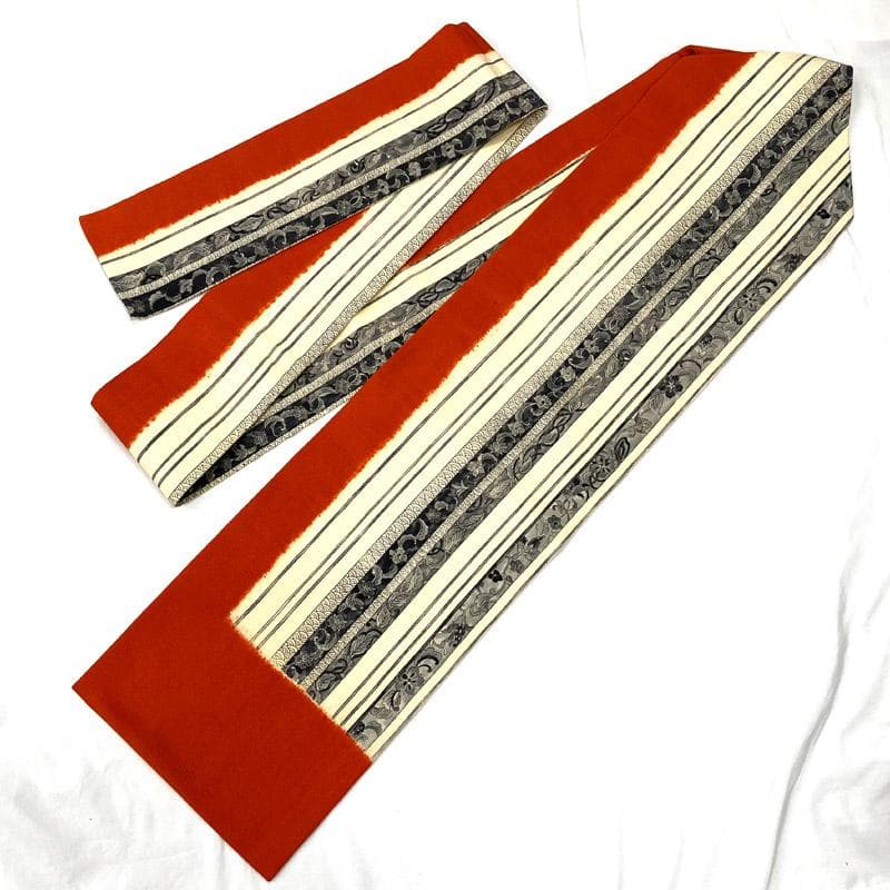 508mn63▲多ち花 縮緬 花唐草 青海波 九寸名古屋帯▲美品