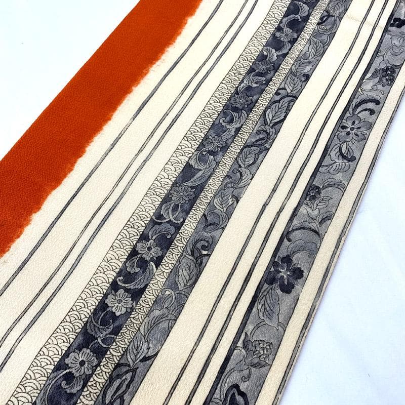 508mn63▲多ち花 縮緬 花唐草 青海波 九寸名古屋帯▲美品