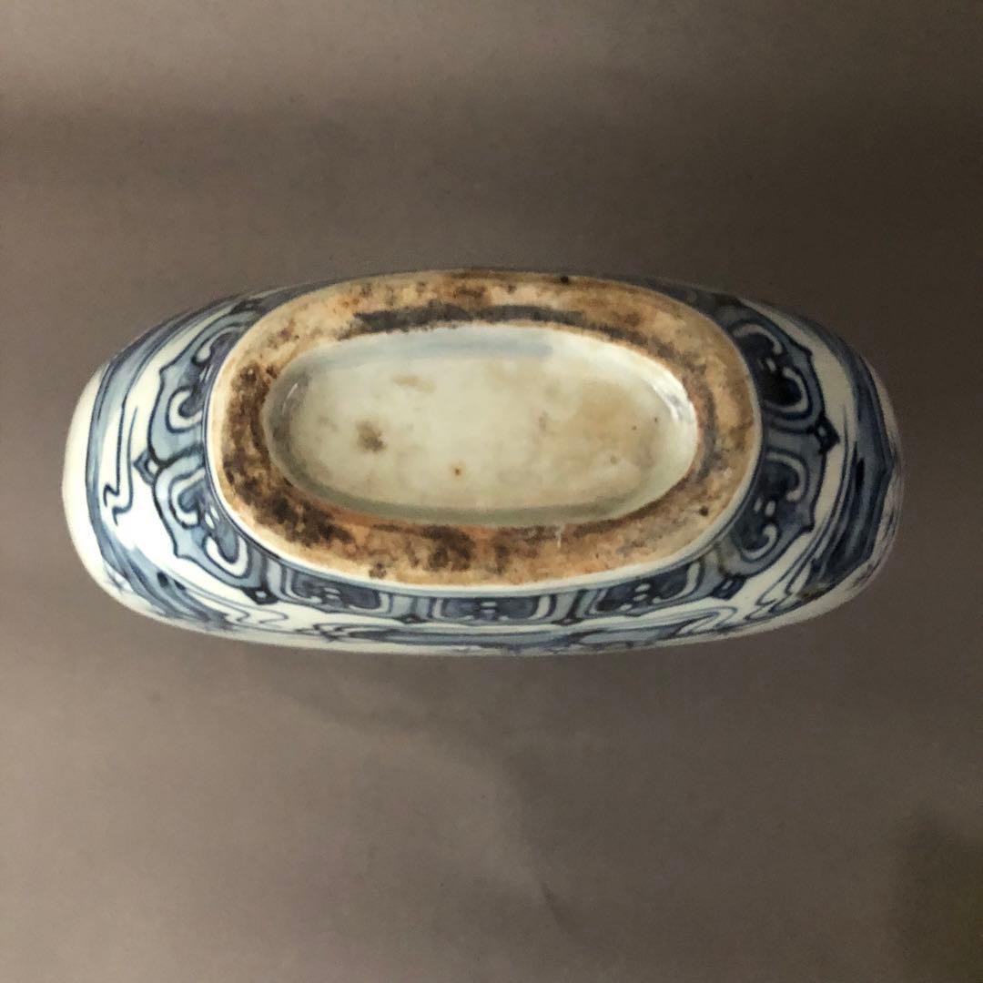 中国骨董古美術　染付 青花唐人景紋 扁壺 アンティーク