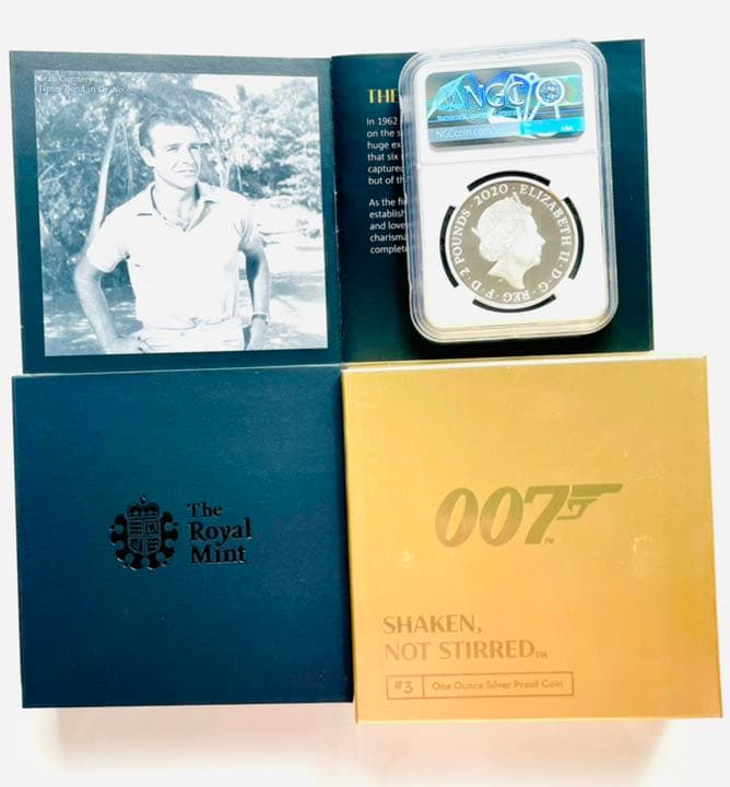 NGC最高鑑定PF70★2020イギリス2ポンド銀貨007オリジナルBOX付き⑦