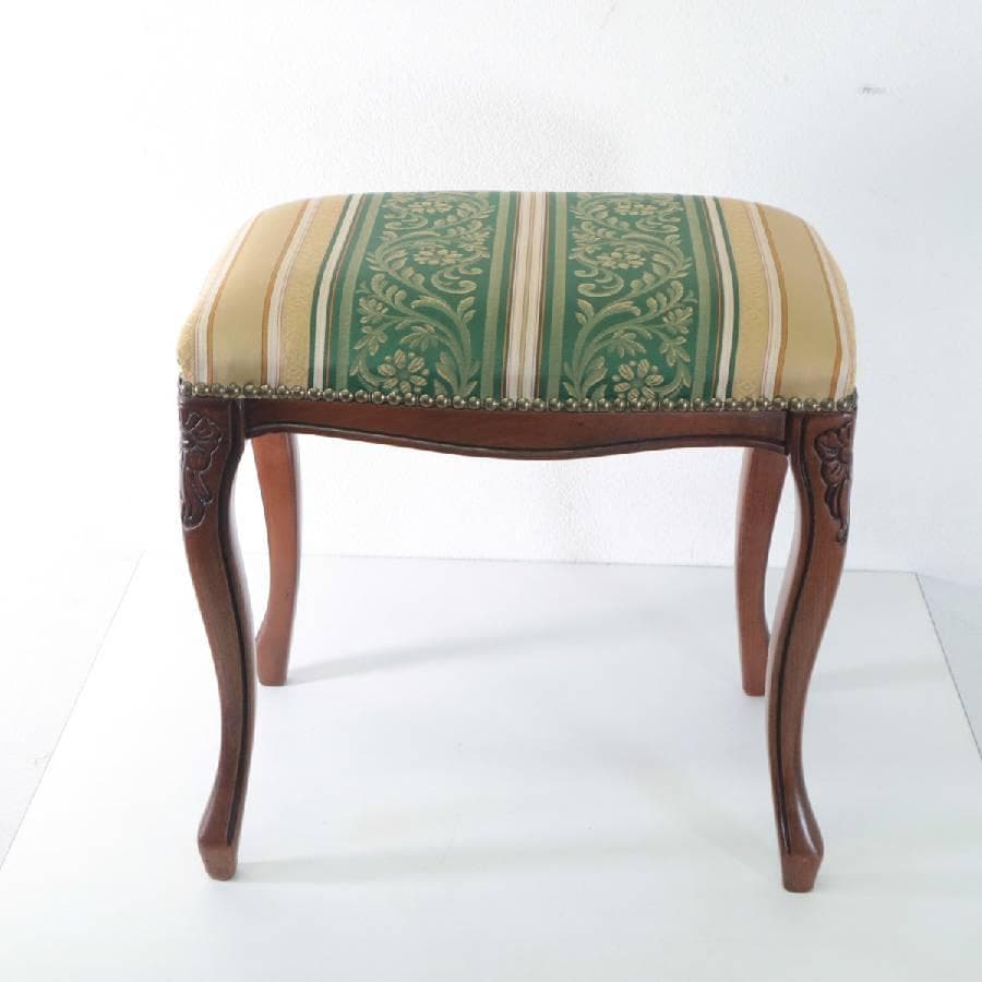 値下イタリアンクラシカル家具 猫脚スツール グリーン系ストライプ柄 鋲打ち 彫刻