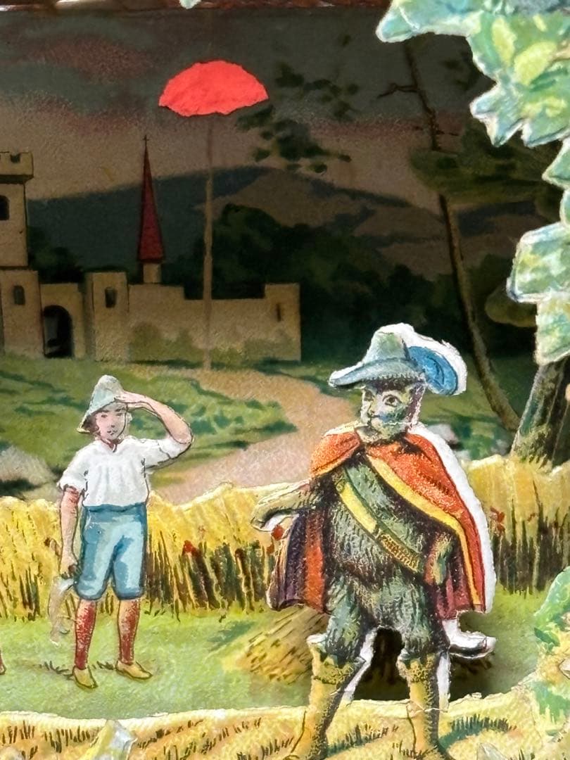 希少フランスアンティーク　ボンマルシェの立体クロモカード　長靴を履いた猫