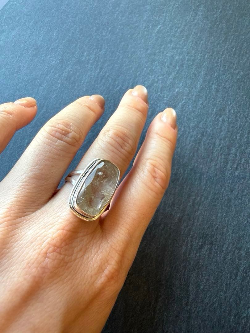 【希少】大粒ゴールデンルチルクォーツ　リングSV925