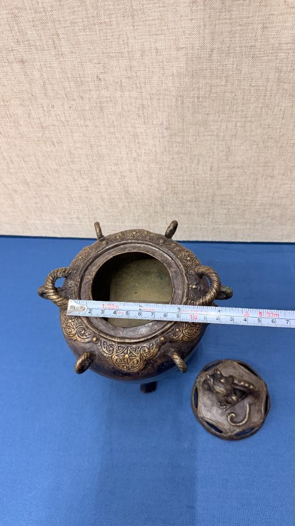 龍装飾の青銅香炉／鋳物工芸／古色仕上げ雅趣ある佇まい 仏具 高さ21 × 幅14