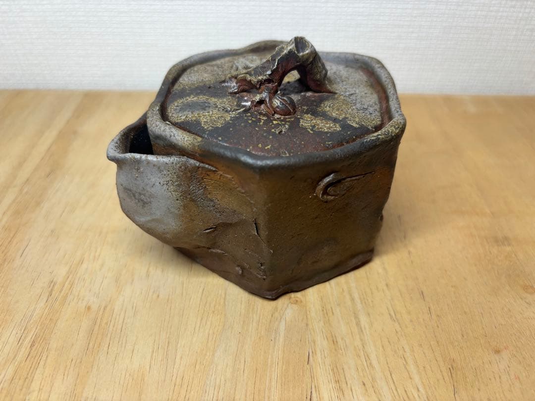 ㊻備前焼 宝瓶 登り窯 梅 うめ ウメ 6角 手びねり 急須