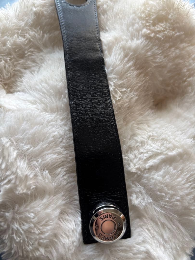HERMES エルメス セリエ ブラック 黒 レザー 革 バングル メタル
