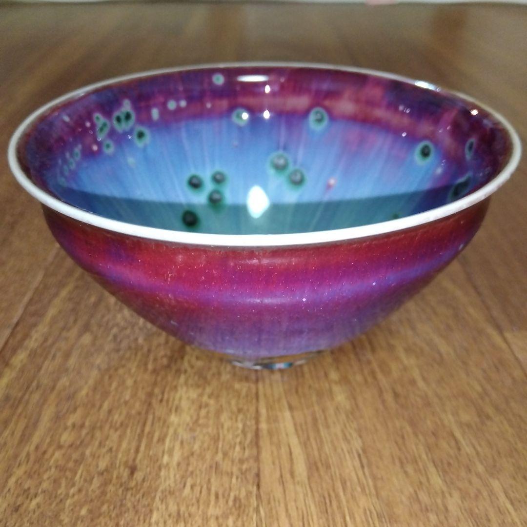 【レア未使用】孔雀天目 茶碗 松山雅英作 木箱付き 茶道 茶道具 抹茶碗 陶器製