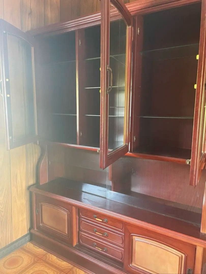 クラシック木製　キャビネット ダークブラウン　アンティーク 食器棚 本棚