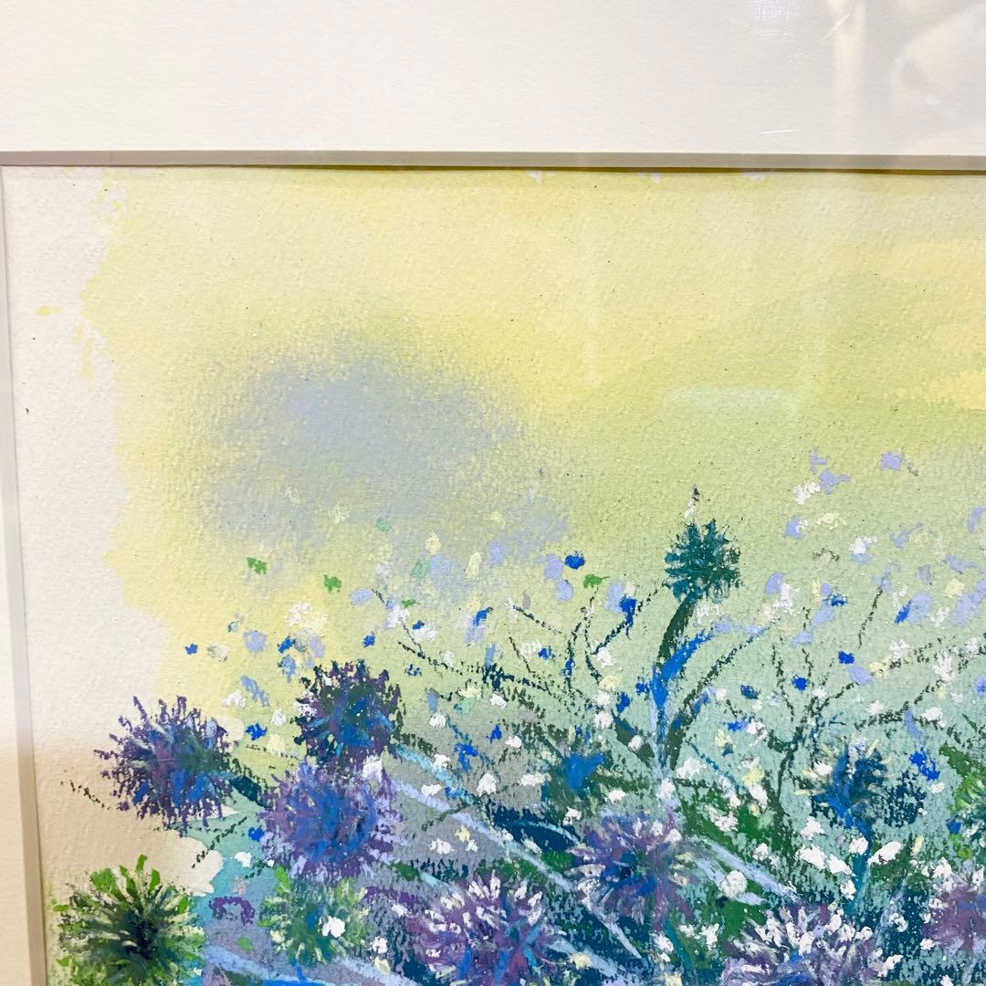 石井清 瑠璃玉アザミ パステル画 あざみ 額縁付き サイン入り