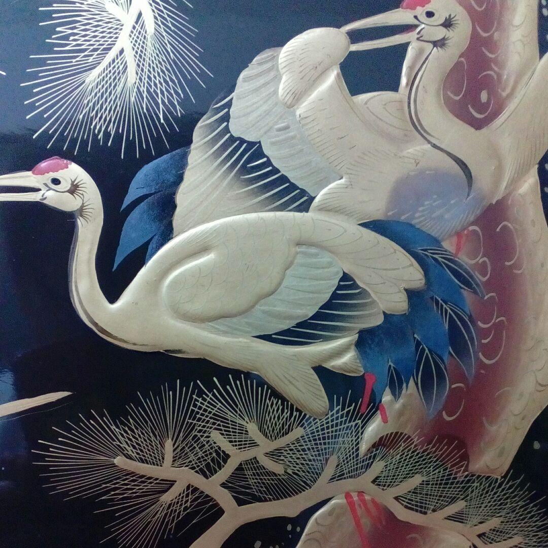 時代本金厚盛蒔絵黒漆塗４３センチサイズ時代木製蒔絵盆縁に傷跡部分有り当時物