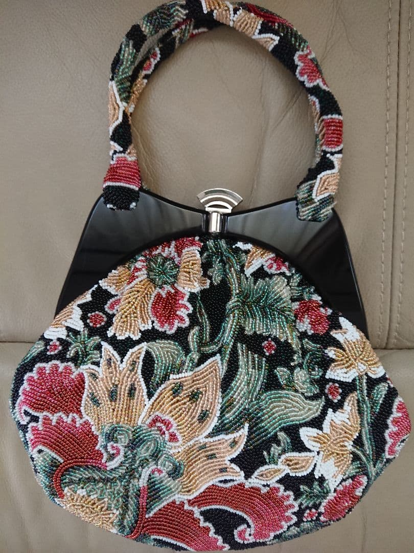 花柄ビーズ刺繍 パーティーバッグ 和装バッグ 成人式 結婚式 ビーズバッグ