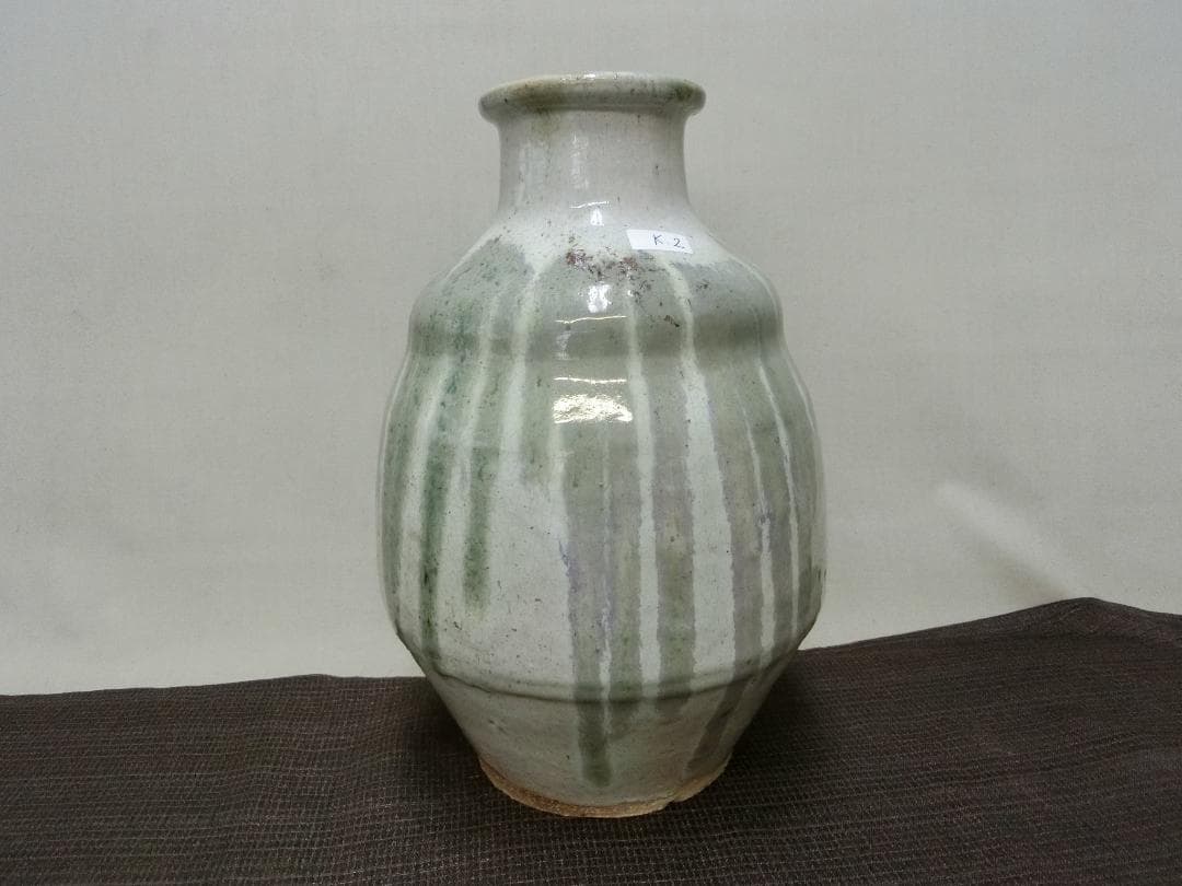 処分価22（木）22時まで【徳利　緑釉筋文景色　信楽　壺　骨董・K2】インテリア