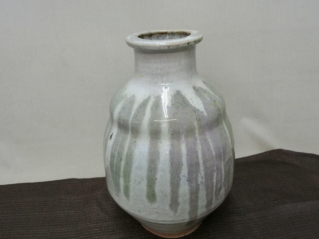 処分価22（木）22時まで【徳利　緑釉筋文景色　信楽　壺　骨董・K2】インテリア