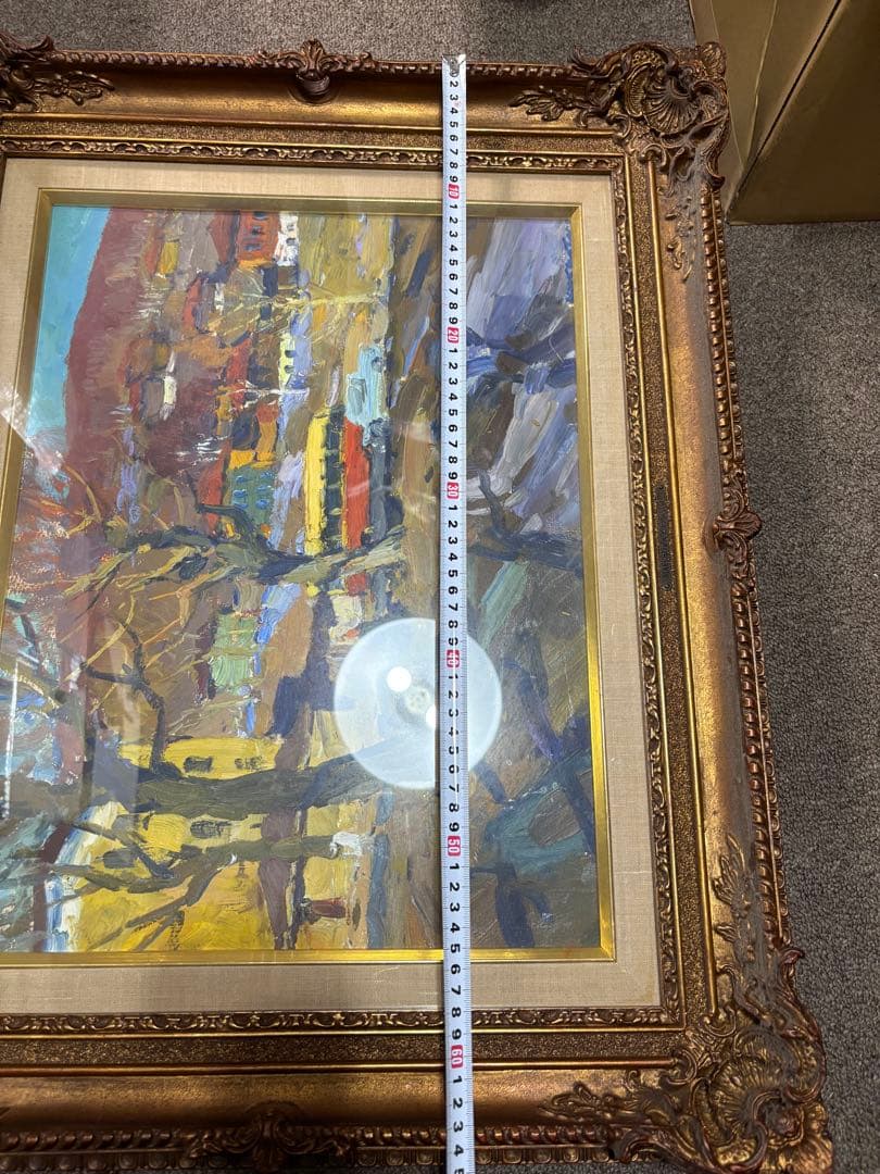 マクシュートフ　絵画　油絵　【ウラルの町で】　箱付き　当時物　ソビエト絵画