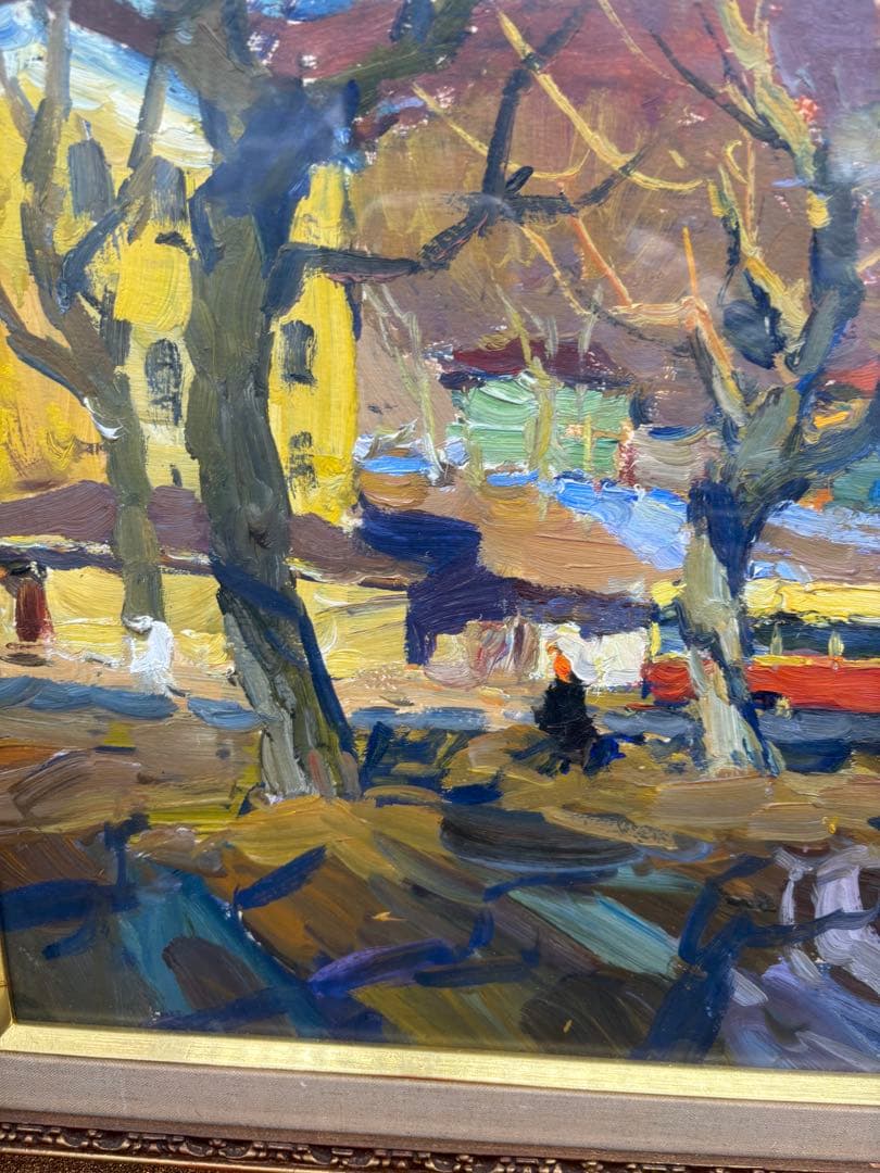 マクシュートフ　絵画　油絵　【ウラルの町で】　箱付き　当時物　ソビエト絵画