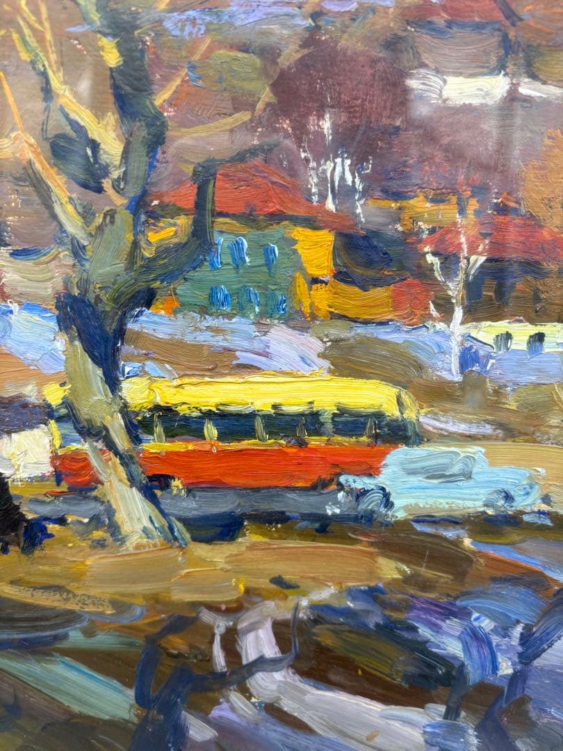 マクシュートフ　絵画　油絵　【ウラルの町で】　箱付き　当時物　ソビエト絵画