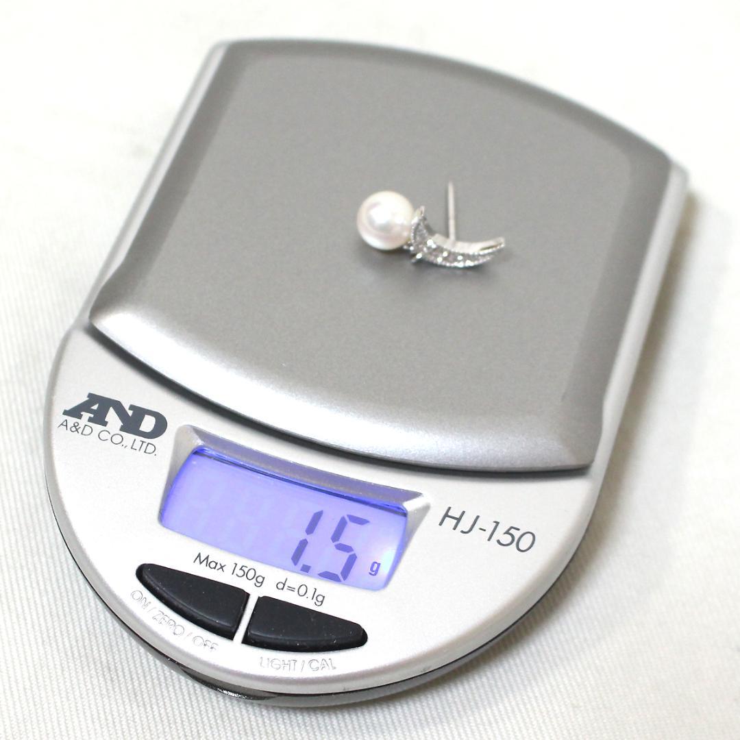 超美品 ミキモト K18WG パール ブローチ ダイヤ ムーン ピンブローチ