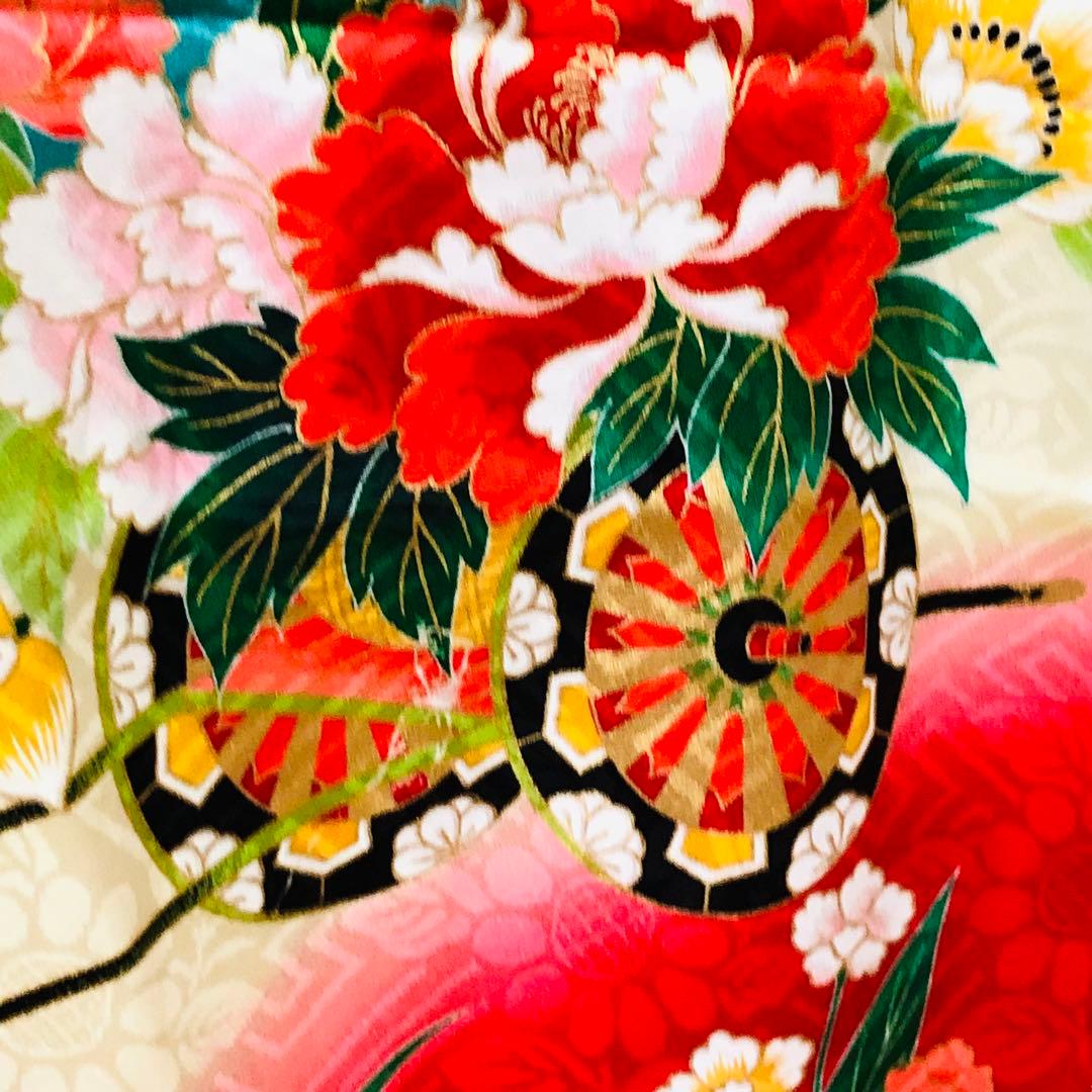 七五三七歳‼正絹️完全フルセット‼️人気Blue Greenに花車金彩煌びやか際立つ