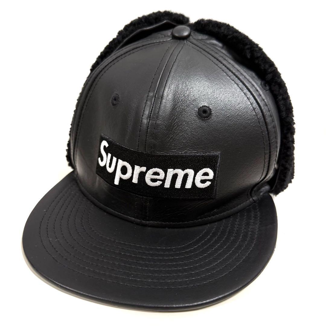 Supreme New Era レザー耳当てキャップ ボックスロゴ 7 1/2