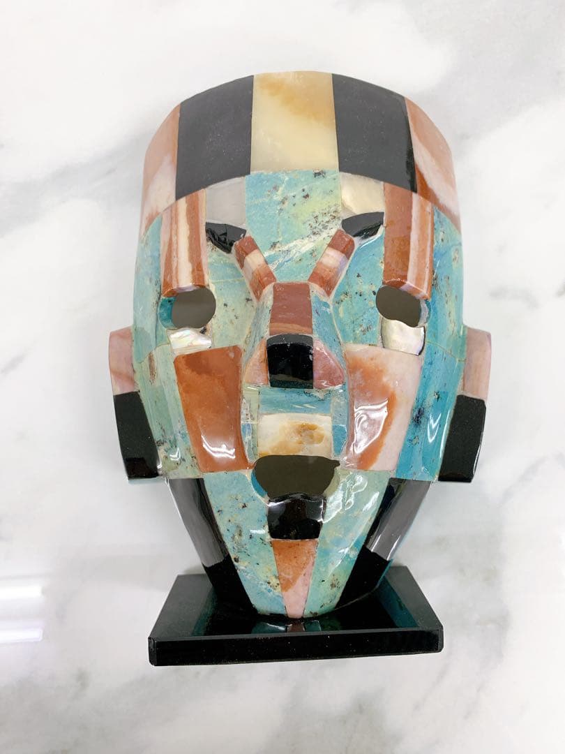 ＊メキシコ雑貨　仮面の置物　陶器　石仮面