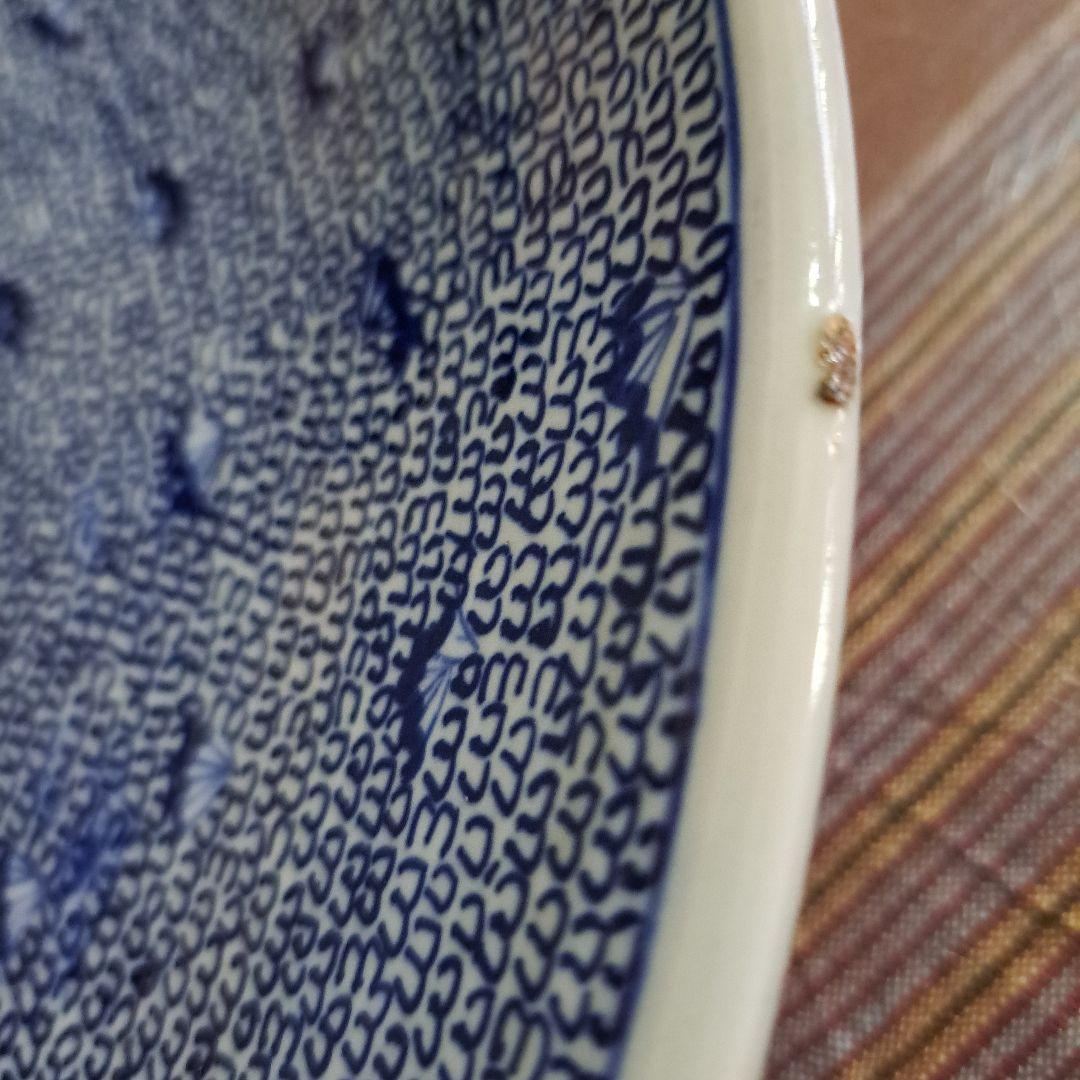 江戸中期　古伊万里　極上　染付青磁　微塵唐草ずくし図　　裏は蛸唐草図　大皿