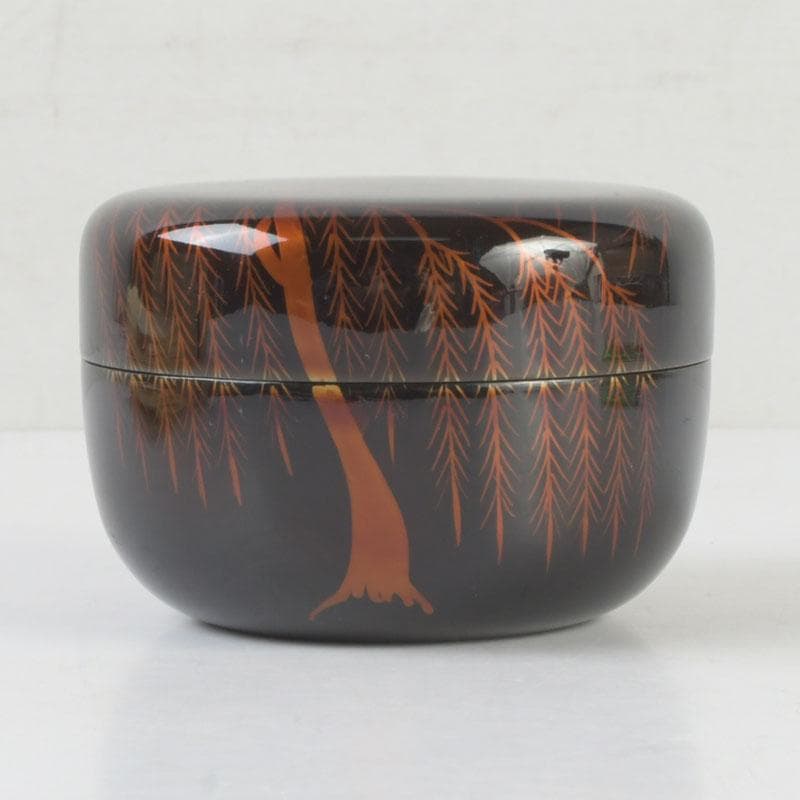 茶道具　越前塗師　中出松峰作　八雲塗　柳蒔絵　平棗　共箱　V　9643