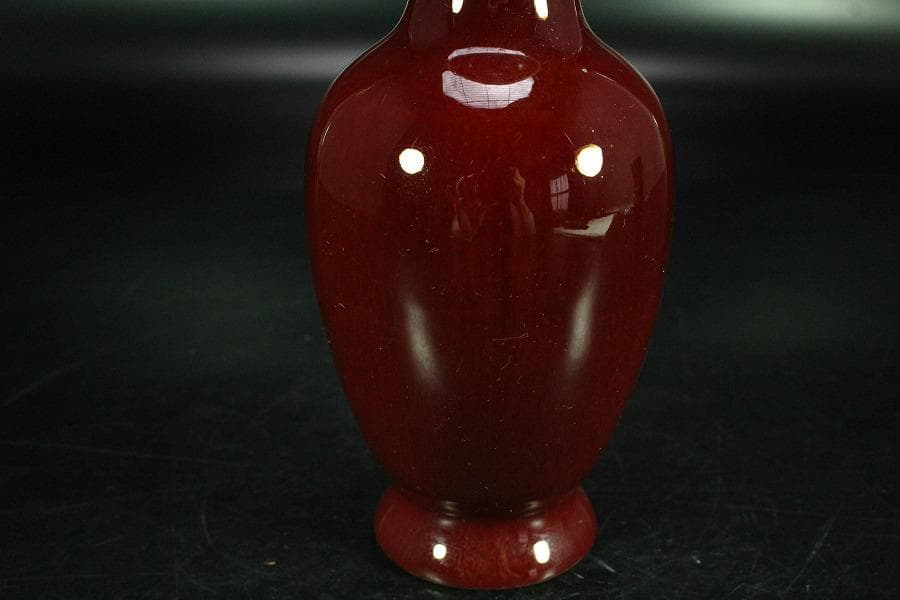 中国美術 赤い 花瓶 高16.5cm(K-YC475)