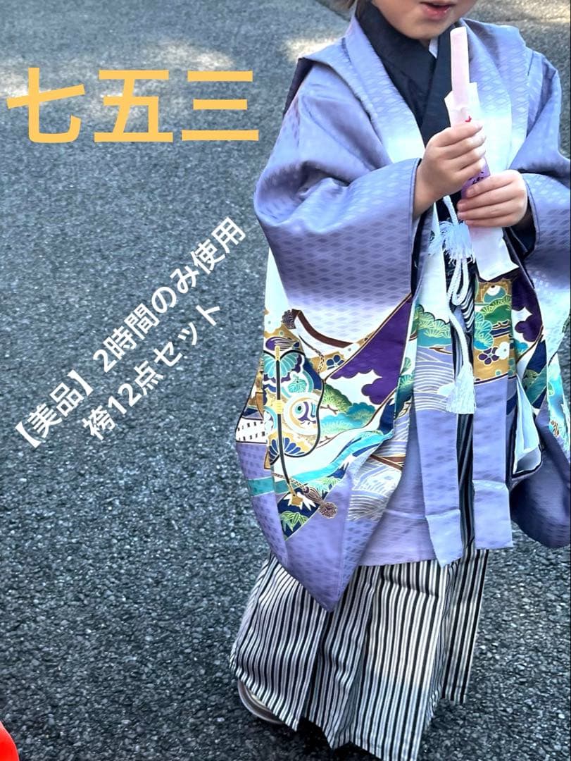 【美品】七五三 男の子 袴 12点フルセット 鷹柄 羽織袴 高級感 グレー系