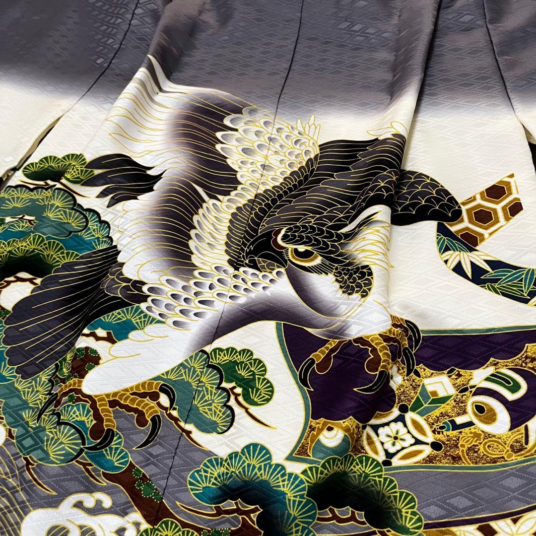 【美品】七五三 男の子 袴 12点フルセット 鷹柄 羽織袴 高級感 グレー系