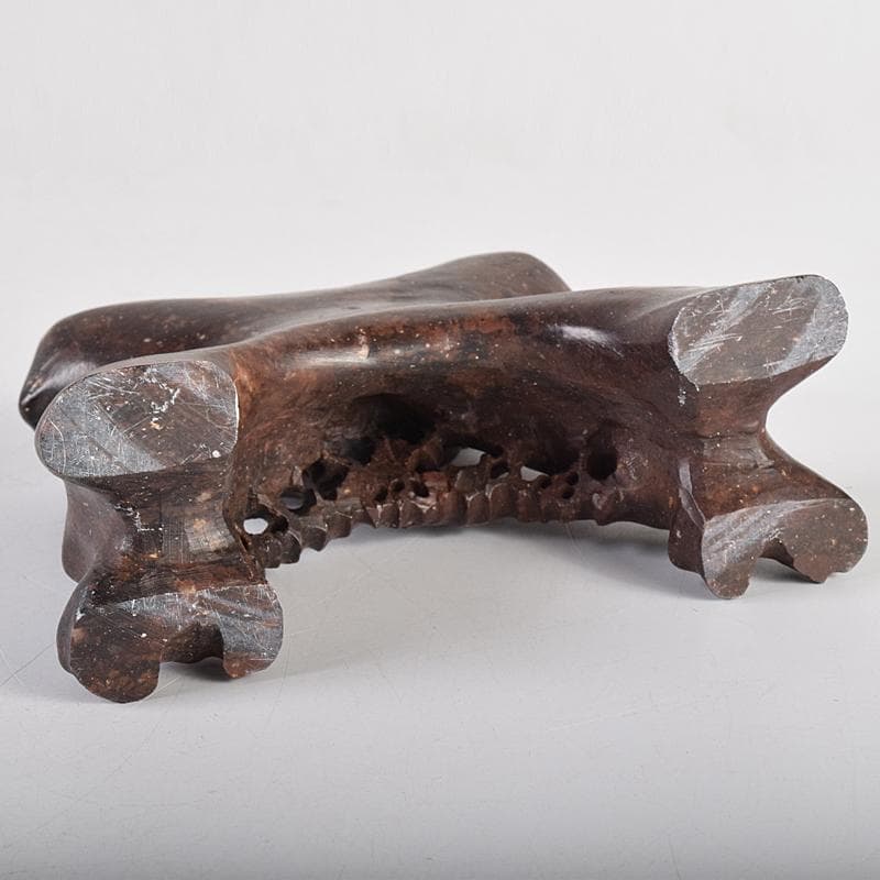 中国　玉石蝋石青田石彫刻　楼閣山水雕　硯屏　置物　V　R8517