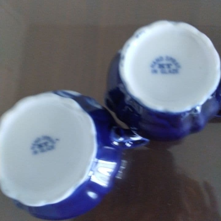 昭和レトロ⭐︎瑠璃色花模様のティーセット5点⭐︎新品未使用⭐︎手描きビンテージ