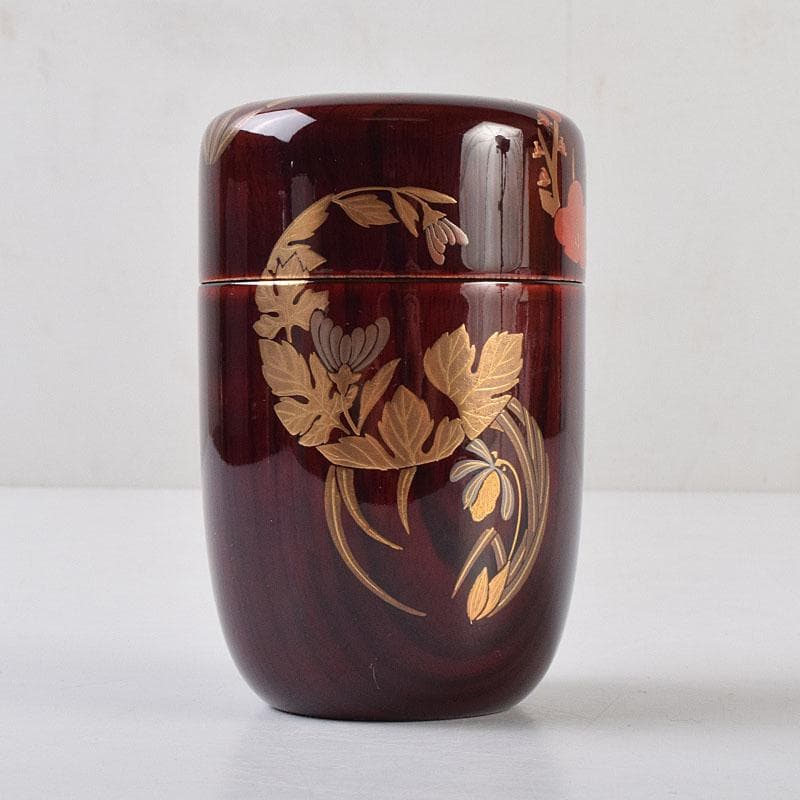 茶道具　輪島塗　蒔絵師　北浜宗貴作　﨔目すり　花丸文　長棗　共箱　M　R9323