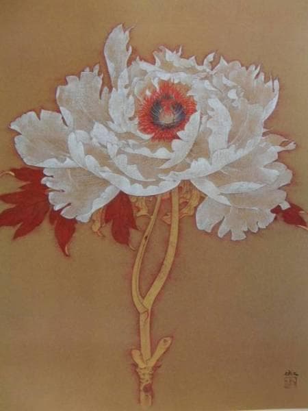 大野　俶嵩、白牡丹、希少な画集より、新品高級額装付、版上サイン入り