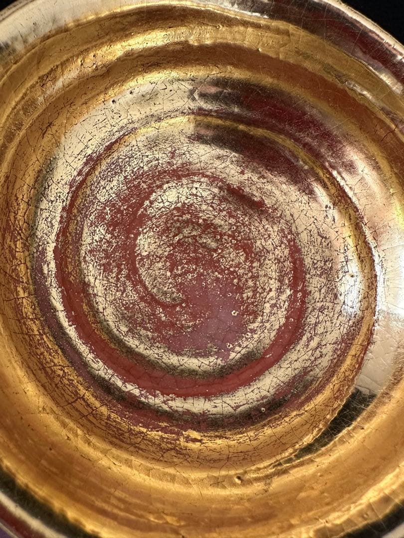 茶道具　京焼　楽入 造　嶋台茶碗　金銀一双　赤楽　共箱