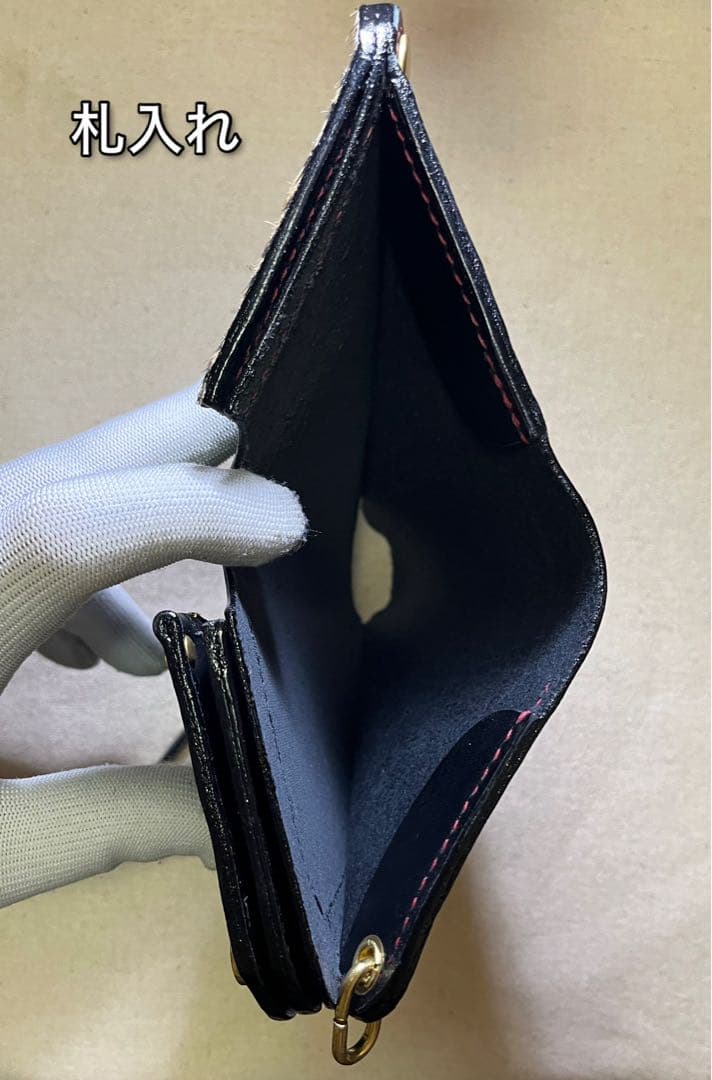 ミドル トラッカーウォレット ポケット部分本革ハラコ豹柄 3層 姫路レザー