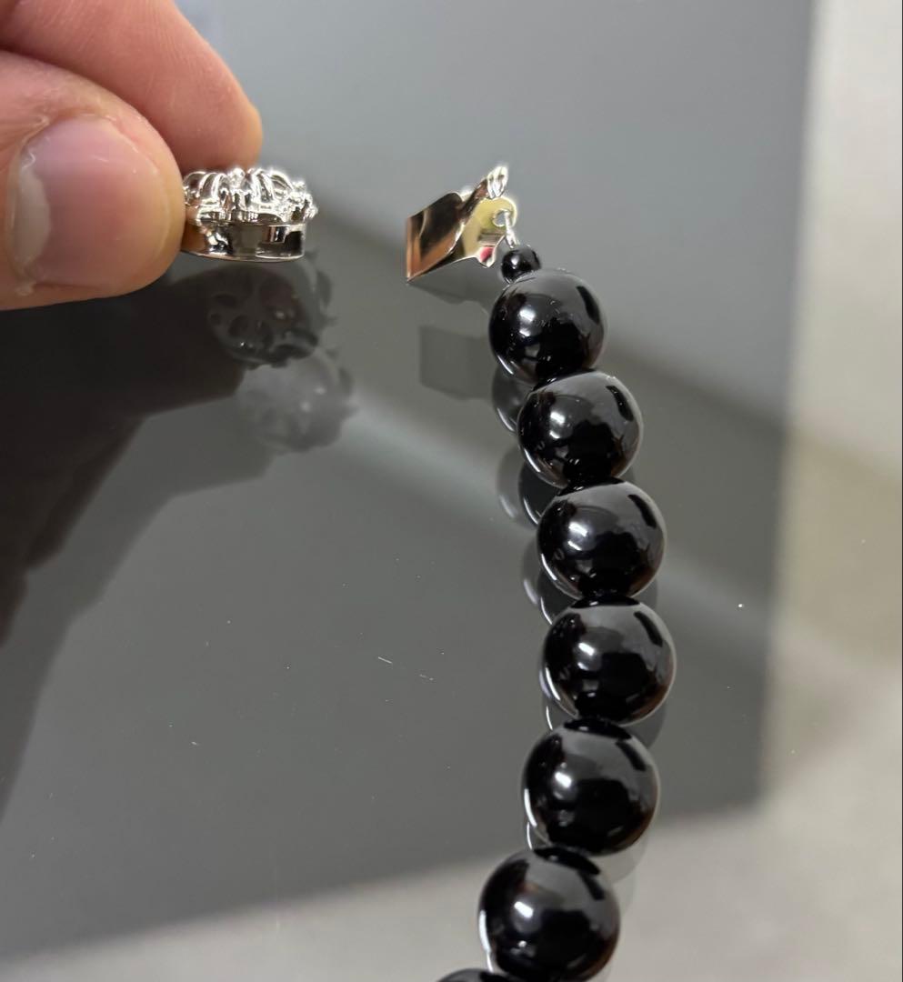 天然 黒珊瑚ネックレス（大玉１０mm珠）鑑別書付き①