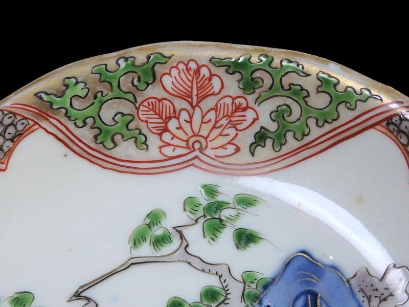 古伊万里　金襴手　岩に花の図　４寸皿　５枚　D467AS-CVt