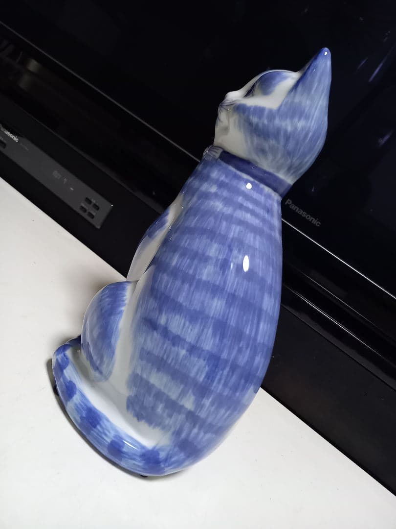 イタリア製　ビンテージ　陶器　手彩色　蝶ネクタイ　座り猫　オブジェ