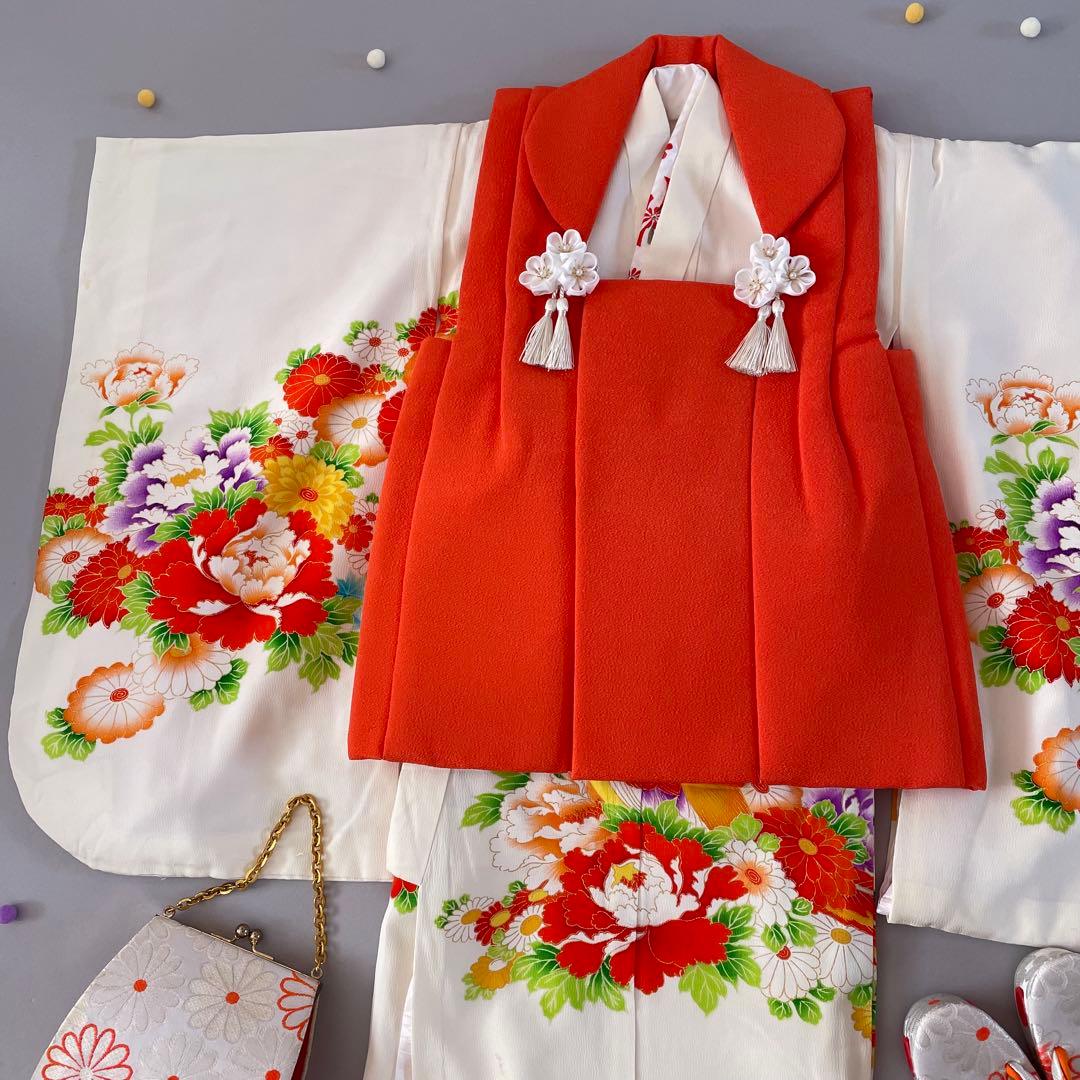 七五三　３歳　正絹お着物セット　正絹被布　被布飾り付き