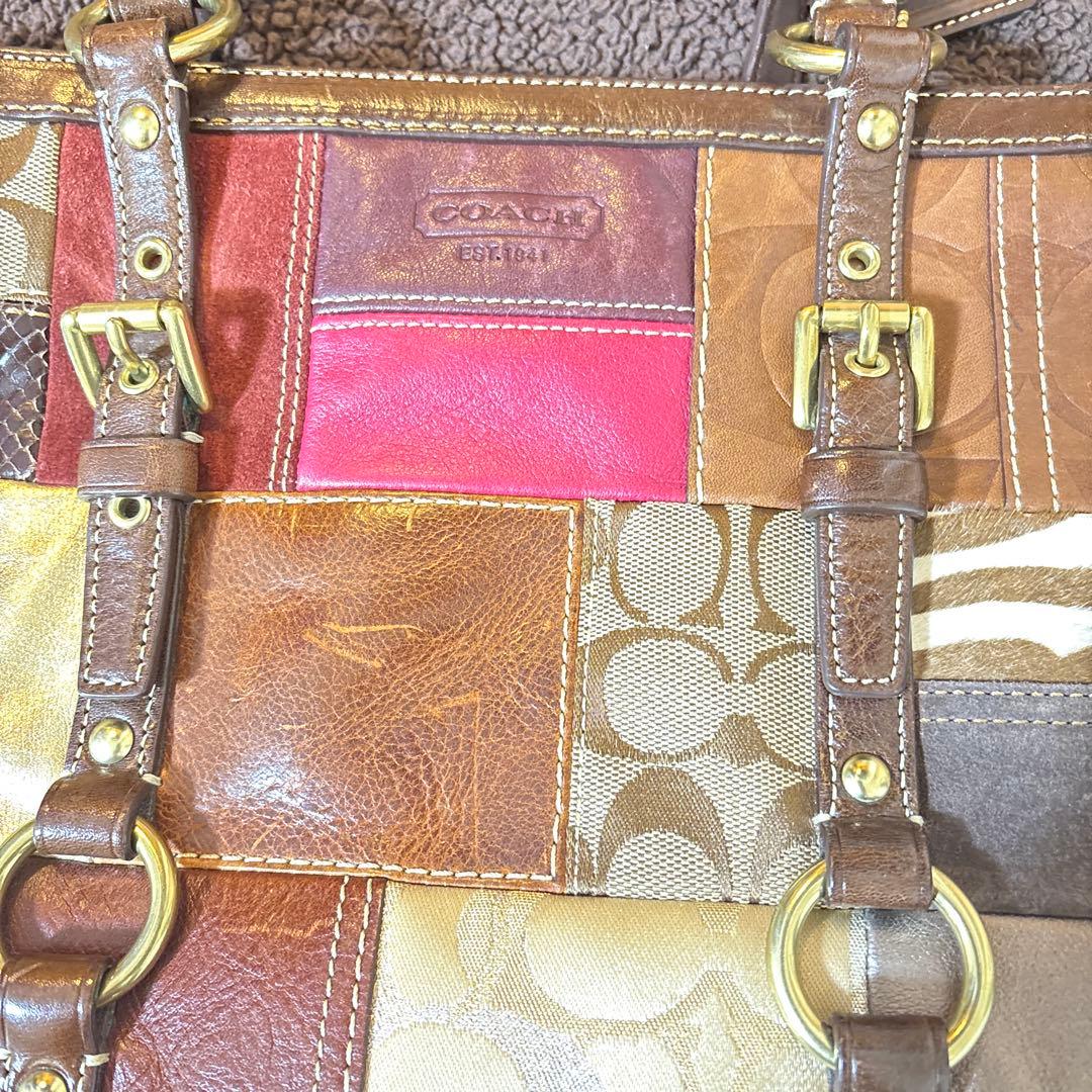 p*p様 COACH コーチ トートバッグ パッチワーク レザー キャンバス ス