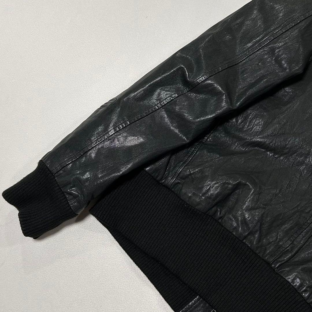 00s ゴートレザー 山羊革 シングルライダース ダブルジップ リブジャン