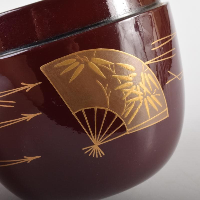 茶道具　輪島塗　立野彩海作　扇面蒔絵　棗　共箱　V　7160