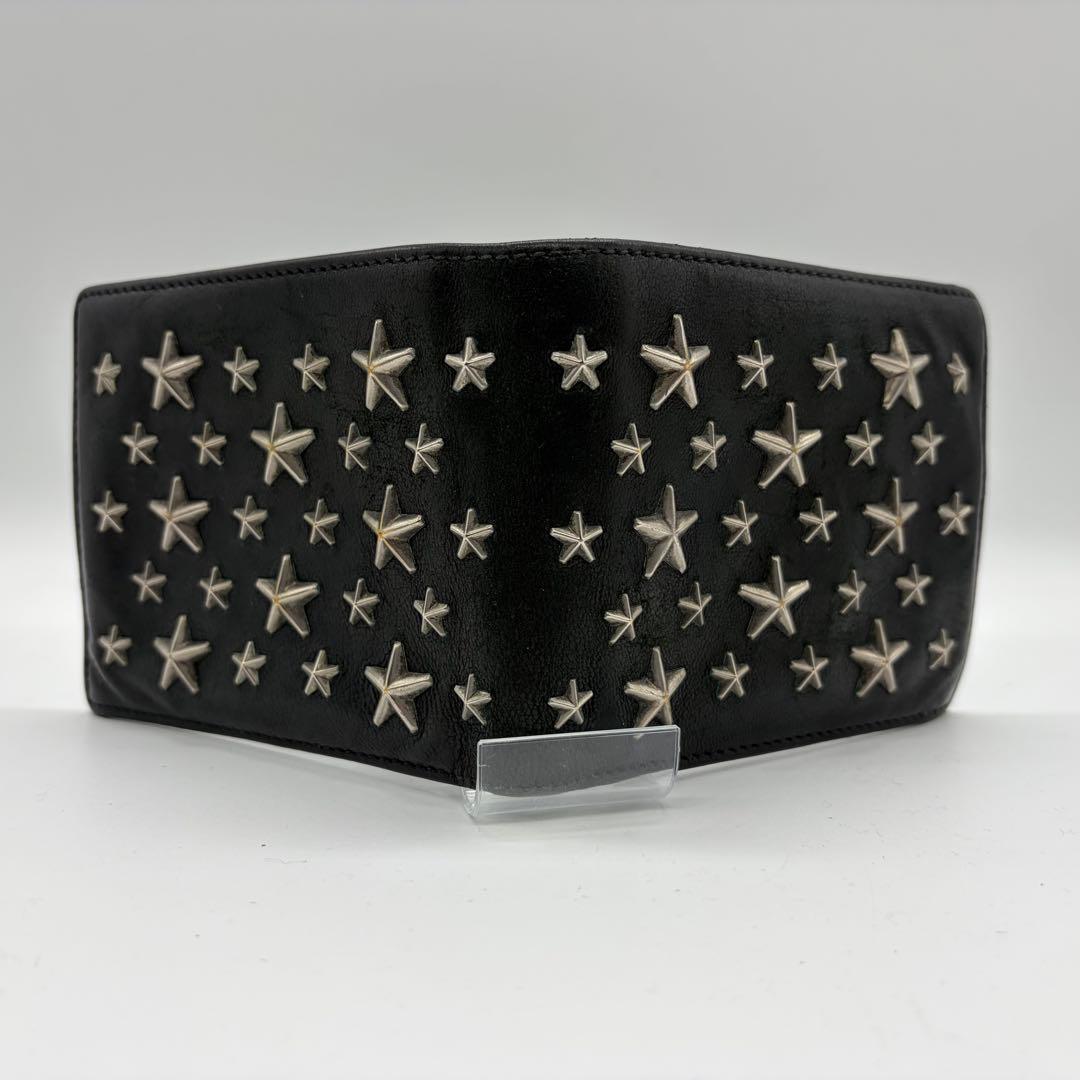 1572 ジミーチュウ　レザー　二つ折り財布　スタースタッズ　ウォレット　黒