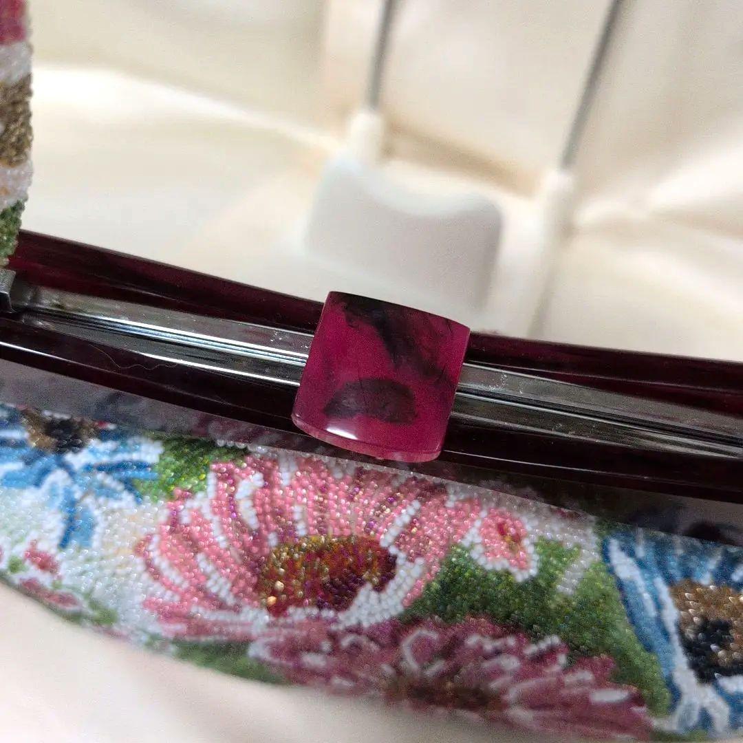 花柄ビーズ刺繍　ハンドバッグ　はしもと　和装バック　超美品　昭和レトロ