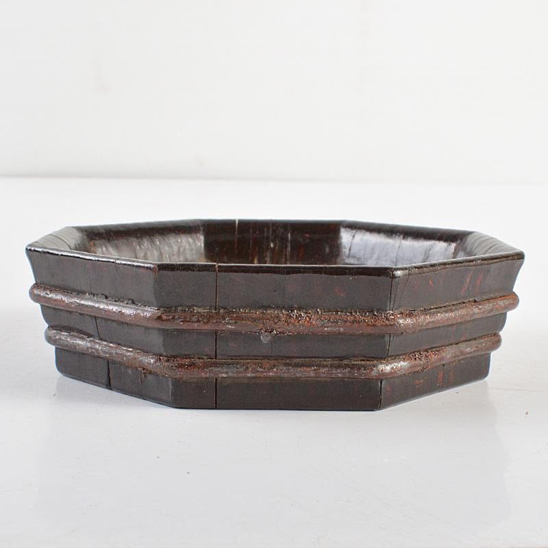 煎茶道具　漆塗　寄木六角急須盆　煎茶盆　香盆　時代箱　V　R6272