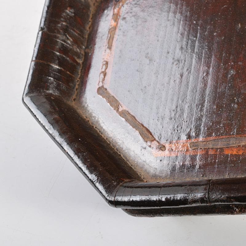 煎茶道具　漆塗　寄木六角急須盆　煎茶盆　香盆　時代箱　V　R6272