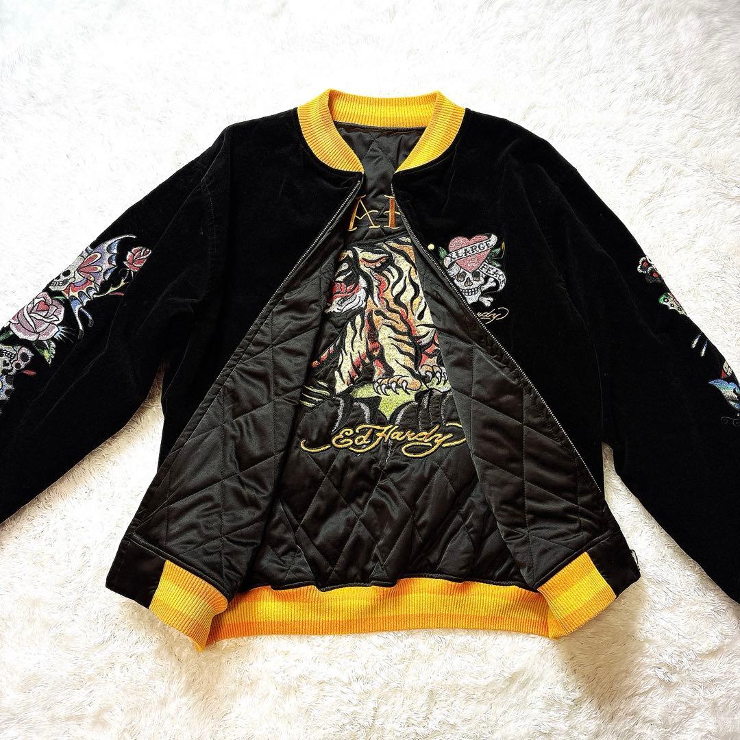 XLARGE × Ed Hardy コラボ ジャケット 刺繍 スカル ブラック